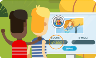 personages met een topscore bij de glijbaan