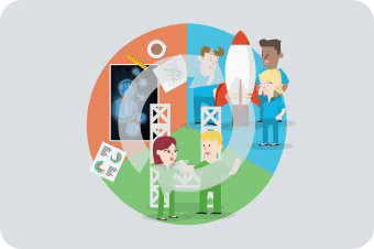 Raketreisvoorbereiding met verbonden ronde cirkel en pijl