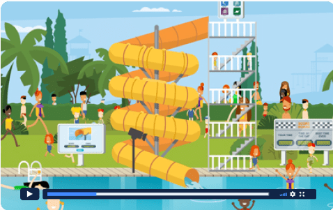 Glijbaan in zwembad met veel mensen in waterpark