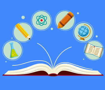 boek met onderwijsiconen