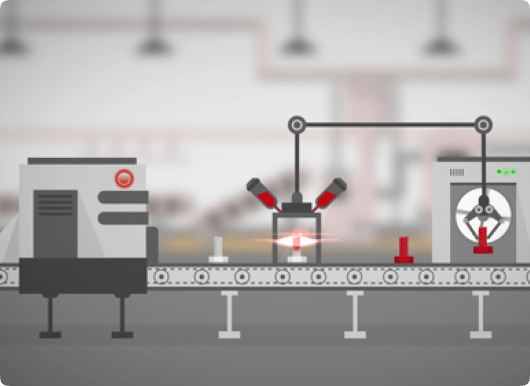 Productie van bouten in fabriek op lopende band
