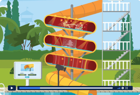 Dwarsdoorsnede van ISlide glijbaan met thema kerst