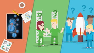 Personen bereiden raketreis voor met vraagtekens en onzekerheid