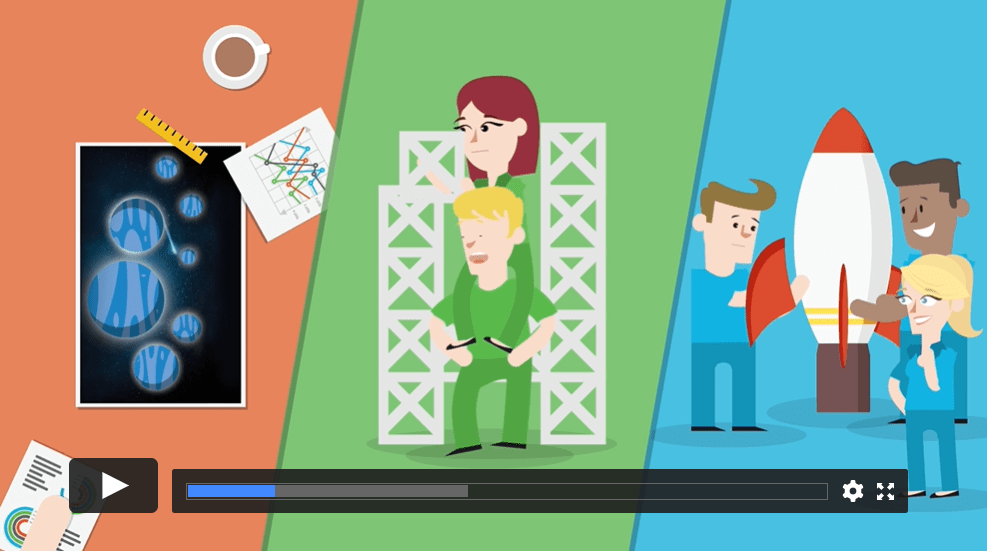 Personen bereiden raketreis voor: plannen worden gemaakt, raket wordt opgebouwd