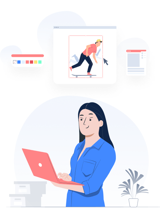 personage die door schermen bladert