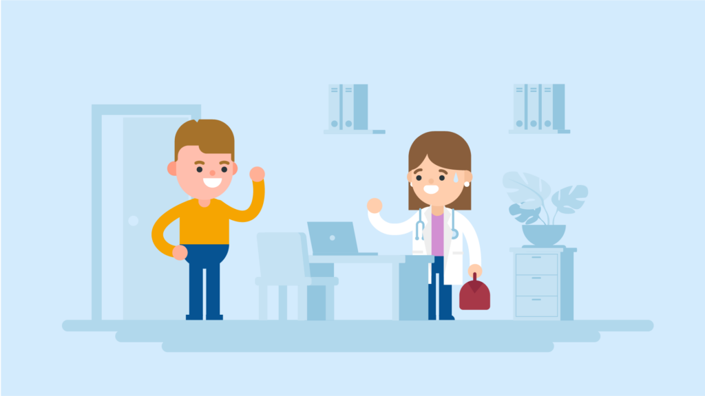 patient en huisarts zwaaien naar elkaar