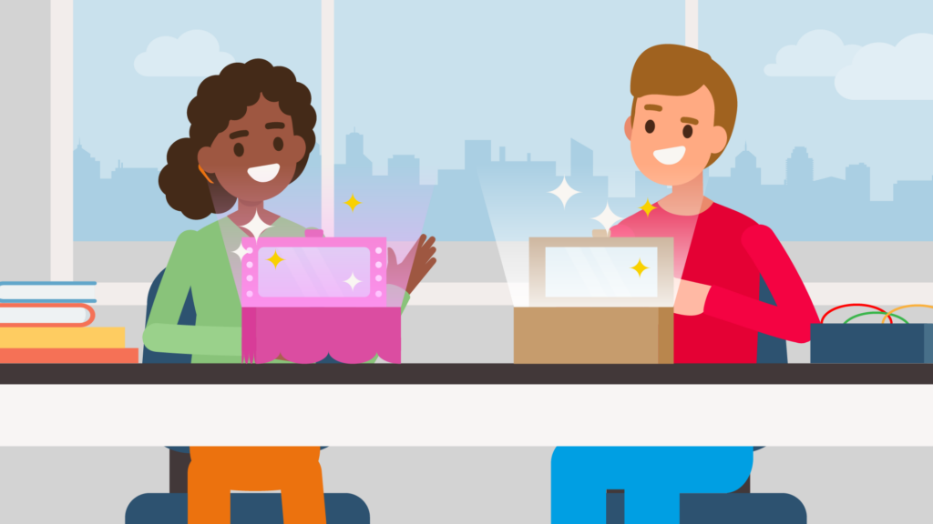 2 leerlingen met boeken in schoolomgeving